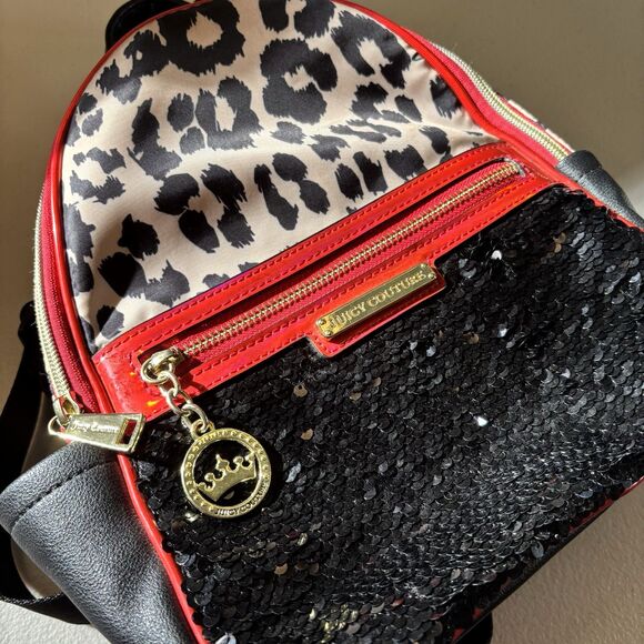 Juicy Couture Leopard Print, Black Sequin, and Red Mini Backpack Glam Rock - Picture 1 of 12